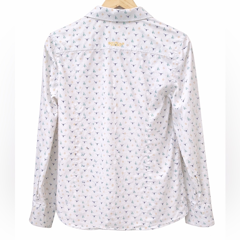 Ariat REAL Button Down Shirt Western Cactus Longhorn Print M Fitted - Picture 3 of 7